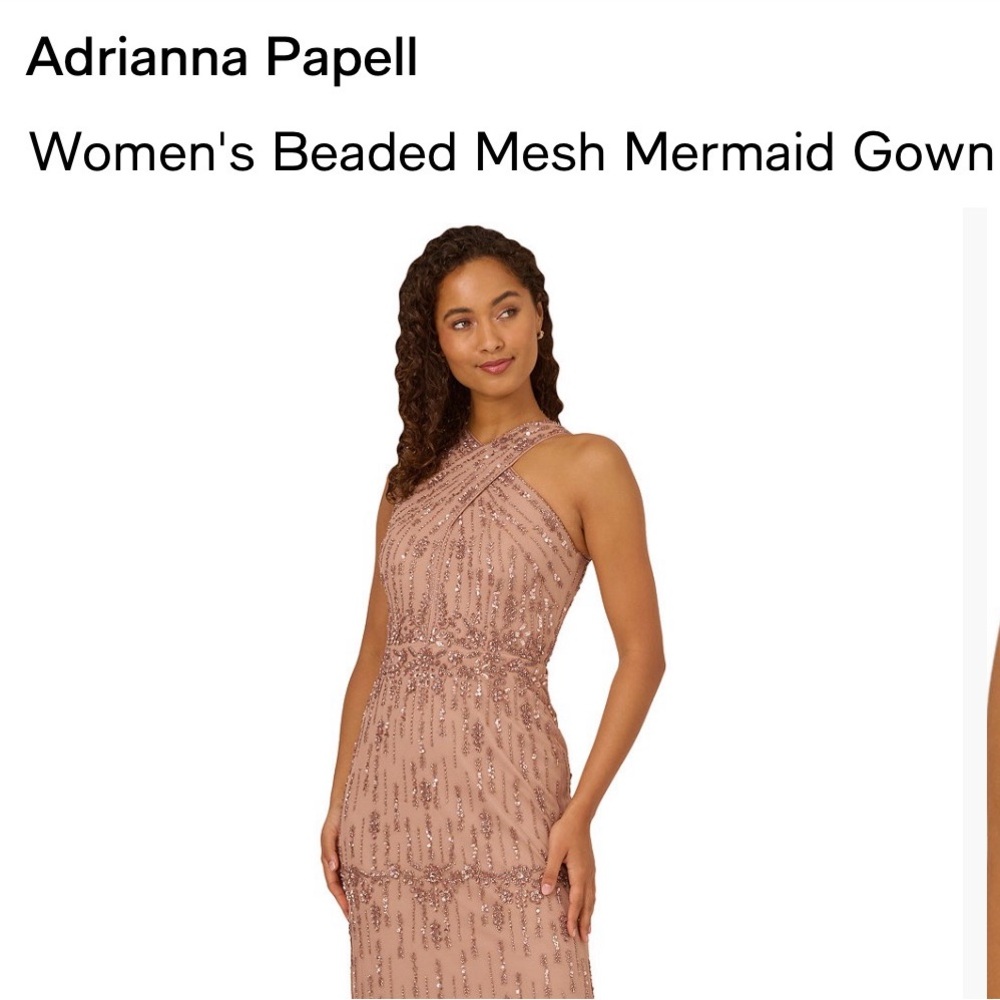 Adrianna Papell Pink Beaded Mesh Mermaid Gown